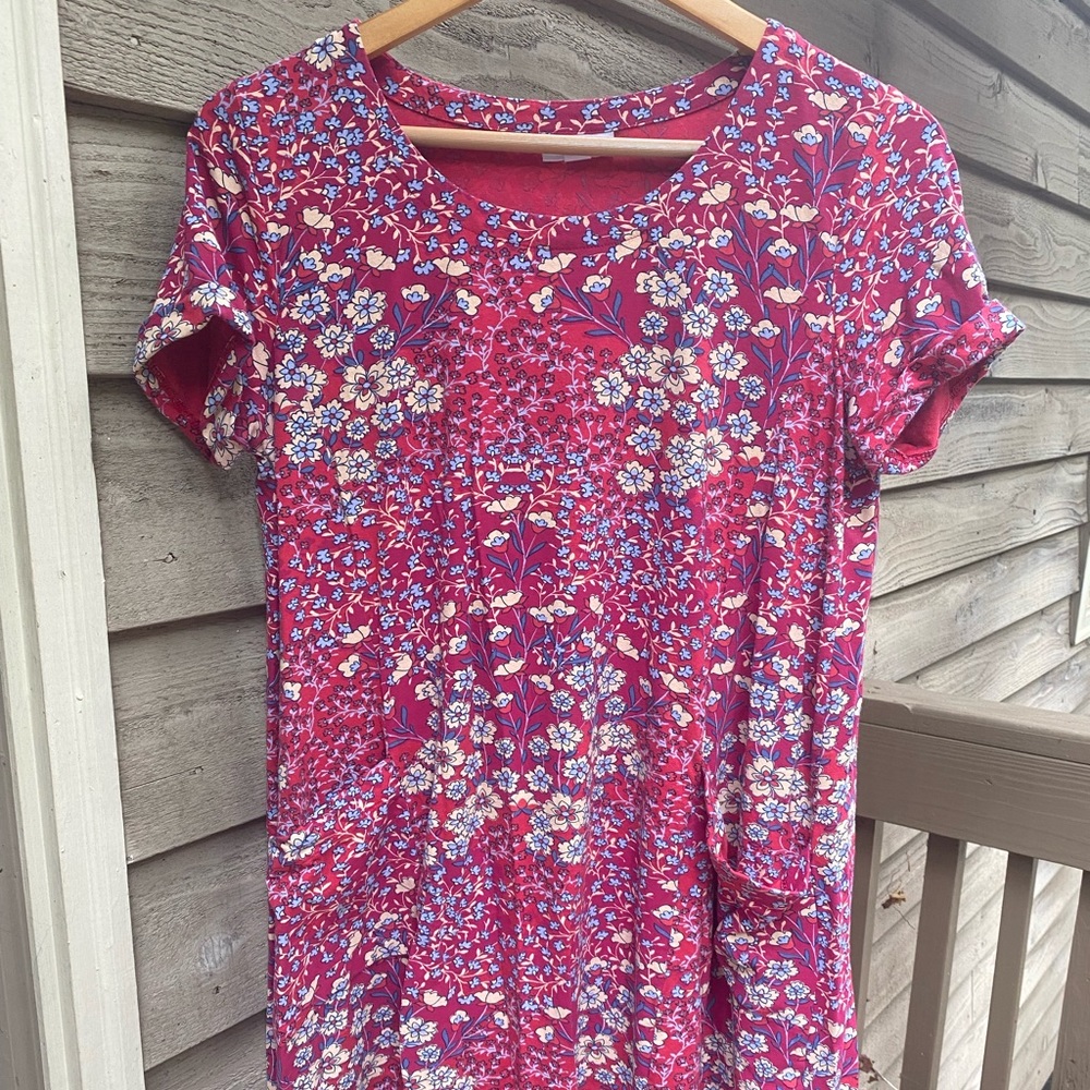 J Jill pink floral cotton dress with pockets!  - size small